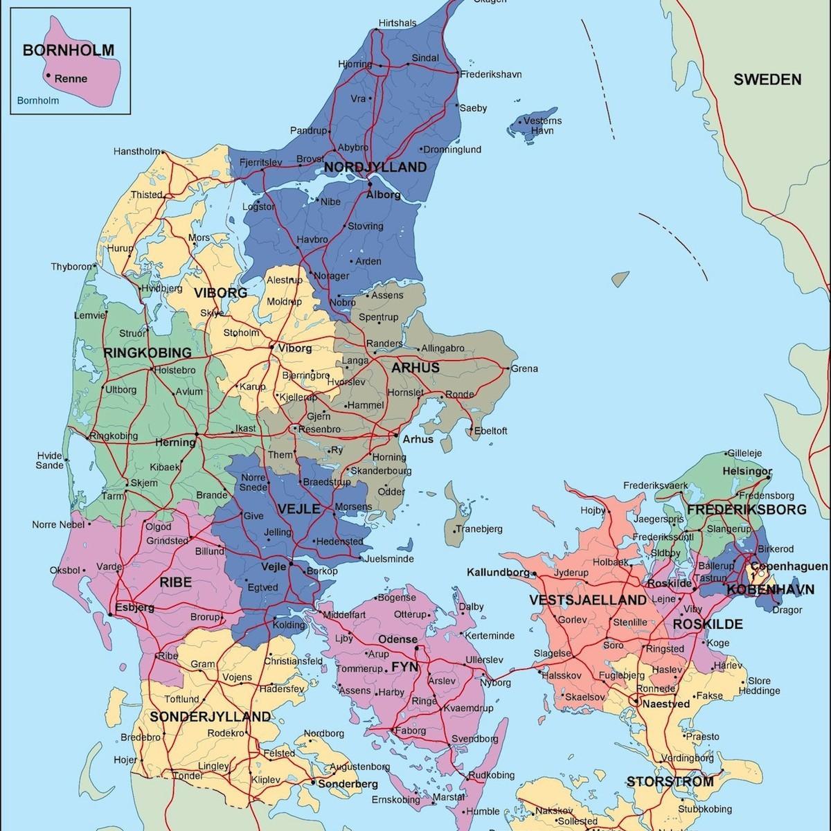 خريطة الدنمارك السياسية 