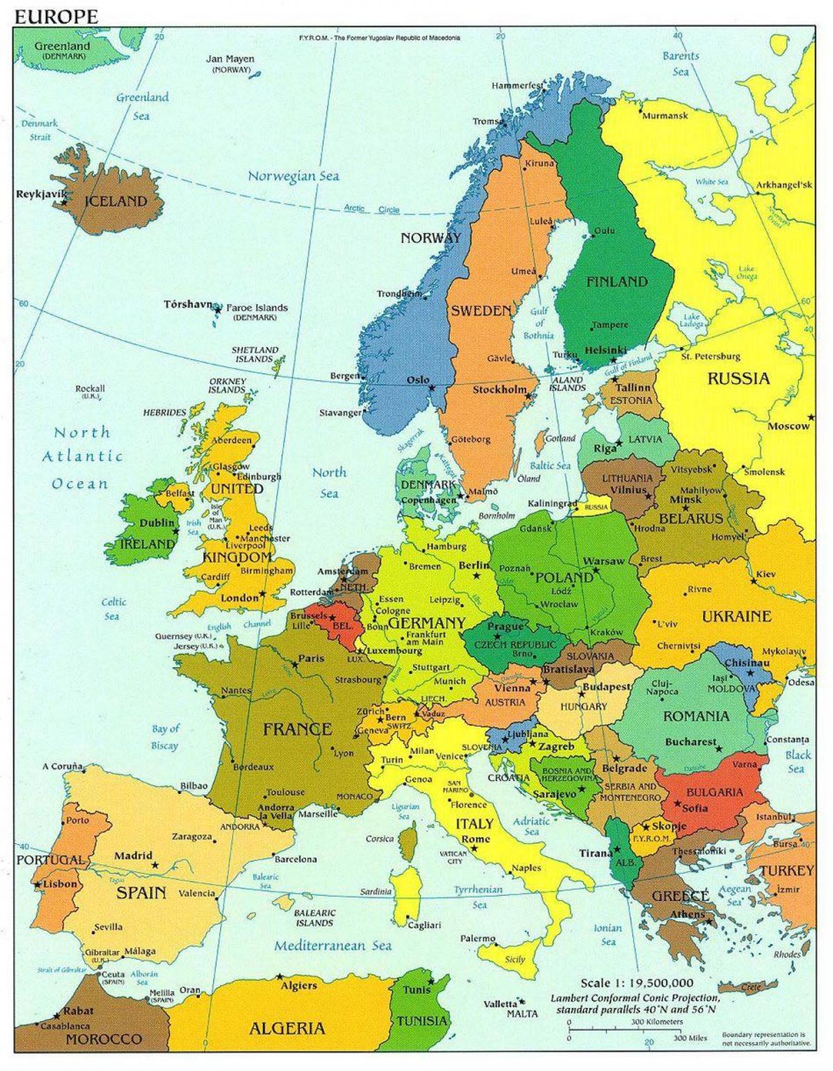 خريطة أوروبا توضح الدنمارك